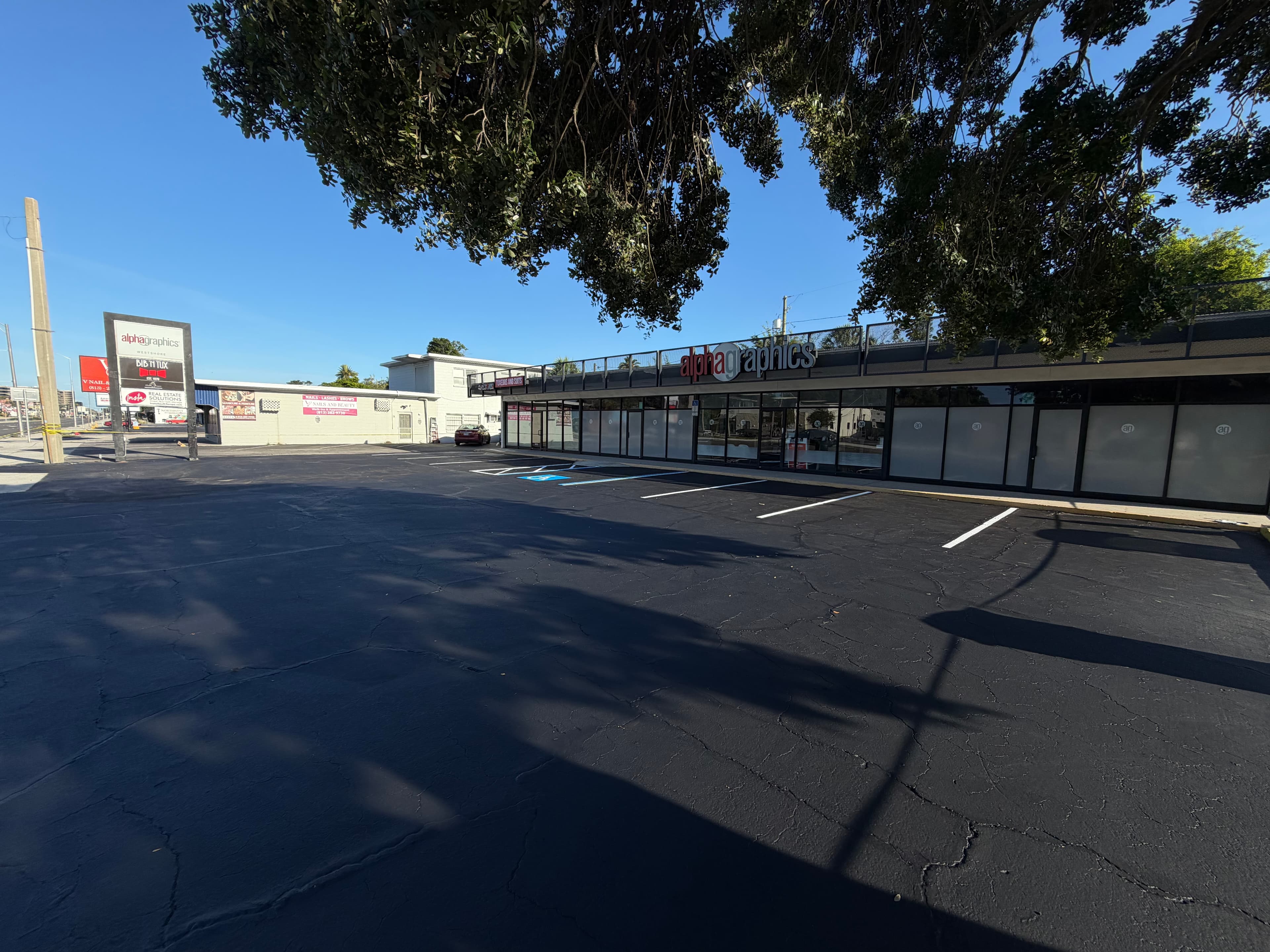Commercial parking lot after sealcoat and restriping